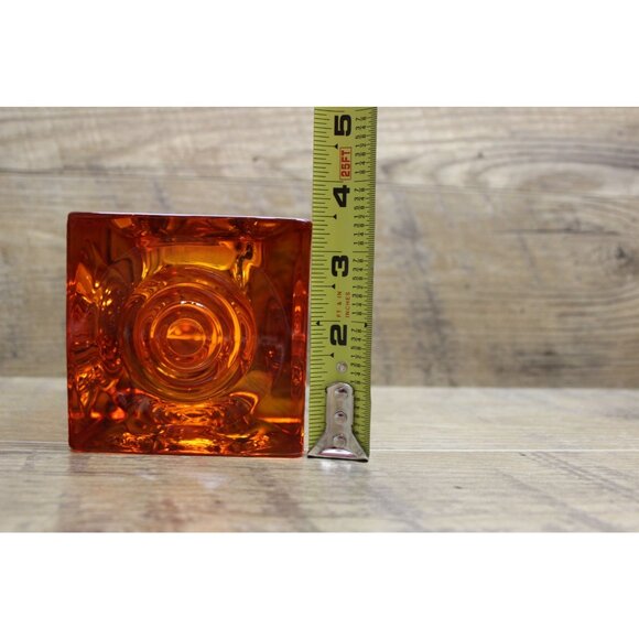 VIKING GLASS Bull’s Eye Candle Holder Orange‎ Persimmon Glimmer MCM Decor - Picture 11 of 12